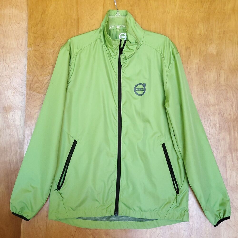 Volvo Iron Mark Windbreaker Jacket Mens SMALL Green Mesh Lined Full Zip